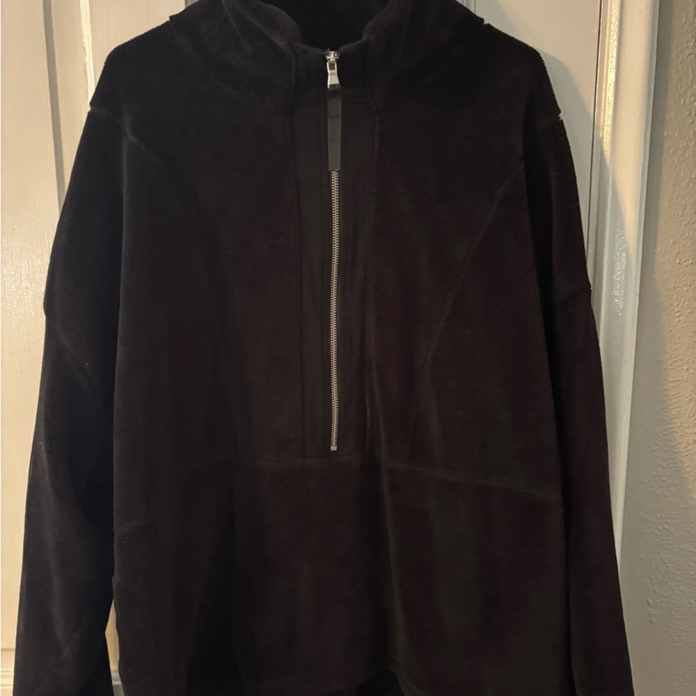 Women's Black Half-Zip Hooded Pullover Sweatshirt
